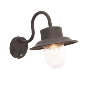 Image of 1 Light Outdoor PIR Wall Textured Black Paint, Glass IP44, E27