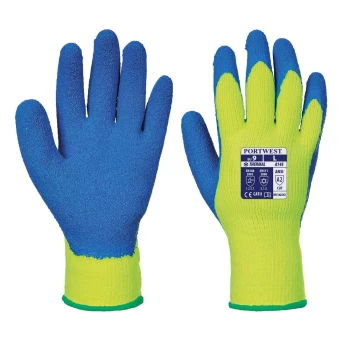 Image of Portwest Latex Grip Gloves for Cold Conditions Yellow / Blue M