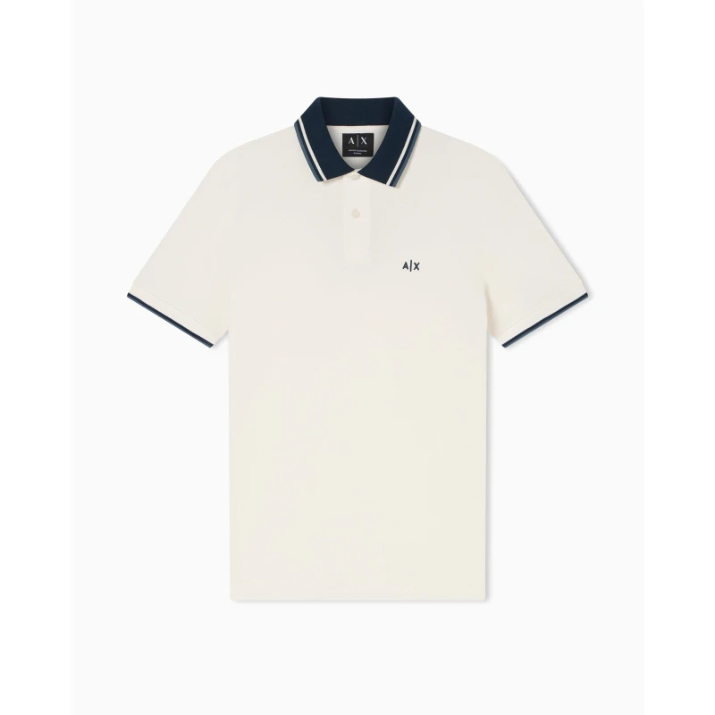 Image of Armani Exchange Slim fit Contrast Collar Polo Shirt Off White S