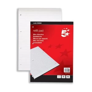 Image of 5 Star Refill Pad Headbound Feint Ruled 60gsm 4-Hole Punched 80 Sheets A4 Pack 10