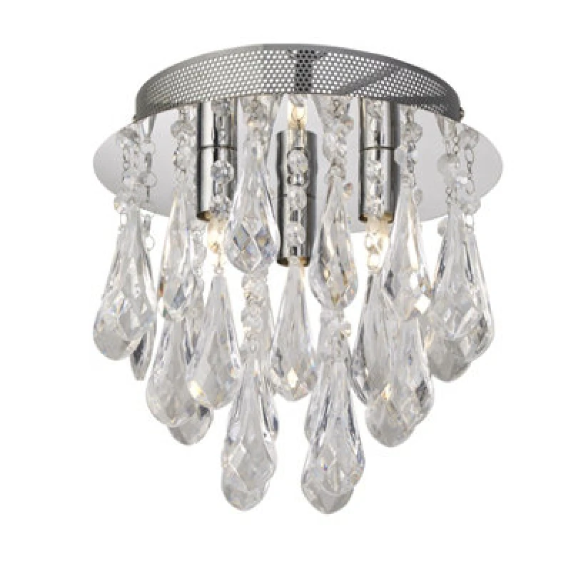Image of Lighting Collection 3Lt Chrome Ceiling With Clear Acrylic Drops, Silver 700758