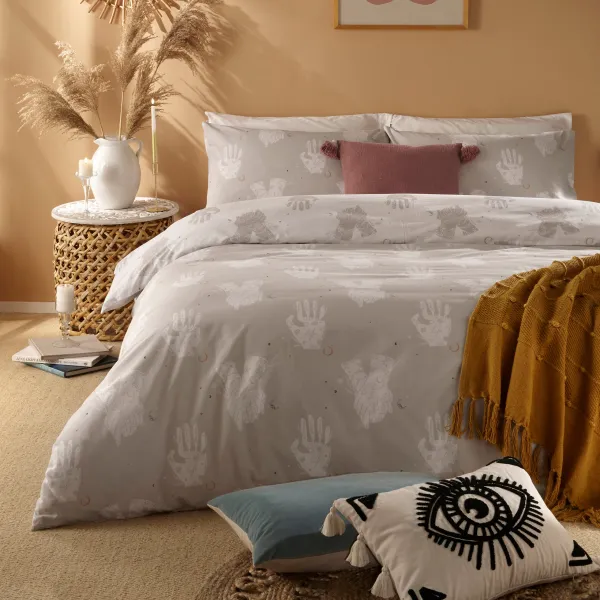 Image of furn. Be Kind Grey Duvet Cover & Pillowcase Set Beige