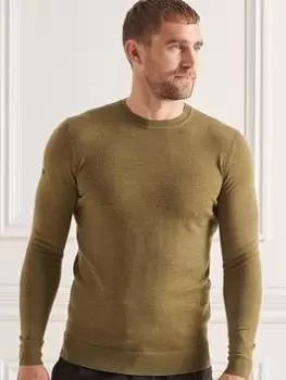 Image of Superdry Studios Merino Crew Knit, Green Marl Size M Men
