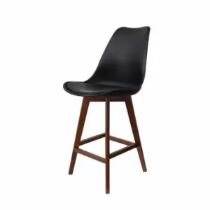 Image of Fusion Living Soho Plastic Bar Stool With Dark Wood Legs Black