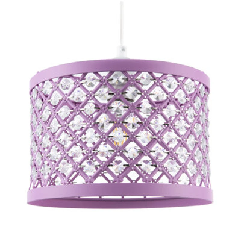 Image of Happy Homewares Modern Ornate Lavender Lilac Pendant Shade With Clear Acrylic Beads