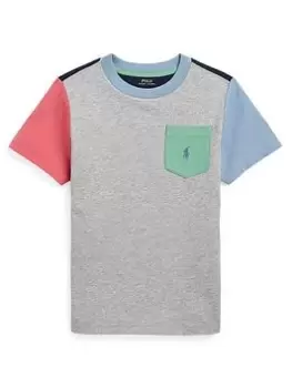 Image of Ralph Lauren Boys Colourblock Pocket Short Sleeve T Shirt - Grey Multi, Grey Multi, Size 3 Years