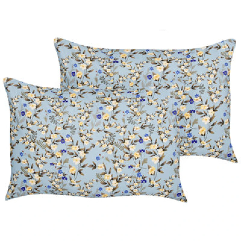 Image of Beliani Set Of 2 Outdoor Cushions Valloria Floral Pattern 40 X 60 Cm Blue