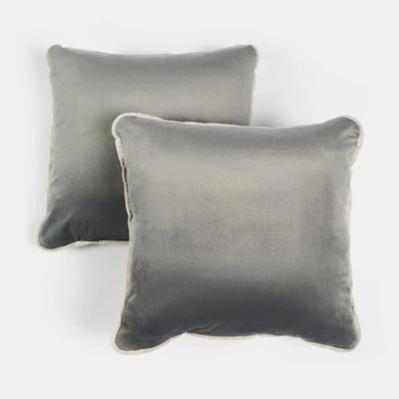 Image of OHS OHS 2 x Piped Edge Matte Velvet Cushion Covers Square Pillowcases in Charcoal Size: 45cm x 45cm Charcoal 45cm x 45cm Unisex 5027434226122