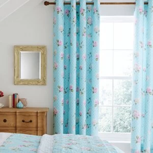 Image of Catherine Lansfield Embroidered Floral Eyelet Curtains