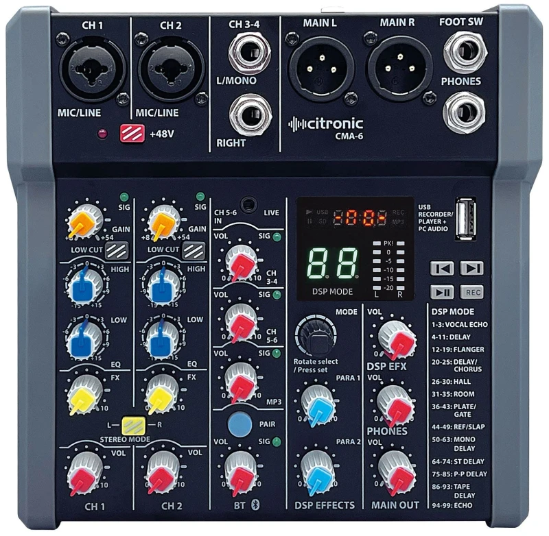 Image of Citronic Citronic CMA-6 Compact Mixer with DSP FX and Bluetooth / USB Play & Record AVS-232880