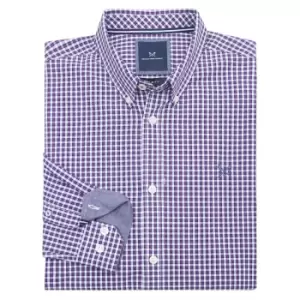 Image of Crew Clothing Mens Jasper Washed Poplin Check Shirt Optic White/Bright Navy Red Small