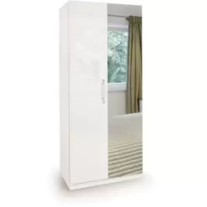 Image of White High Gloss Angel Bedroom Furniture - 2 Door Mirror Wardrobe