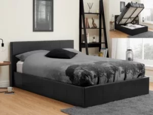 Image of Birlea Berlin 4ft6 Double Black Upholstered Faux Leather Ottoman Bed Frame