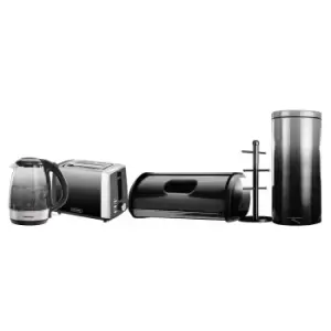 Image of Daewoo SDA2396DS Callisto 1.7L Glass Kettle, 2 Slice Toaster, Bread Bin, Mug Tree & 20L Pedal Bin Set