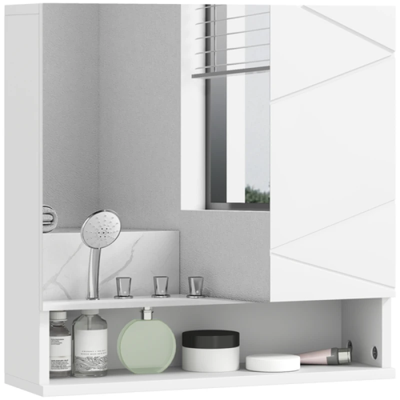 Image of kleankin Wall Mounted Bathroom Storage Cupboard W/ Mirror and Shelf, White 834-618V80WT