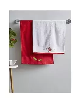 Image of Catherine Lansfield Robins Christmas Tree Pairs Guest Towel