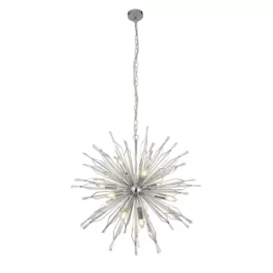 Image of Starburst 10 Light Chrome Pendant, Clear Glass Bead Detail