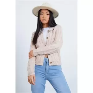 Image of I Saw It First Beige Petite Cable Knit Button Through Cardigan - Beige