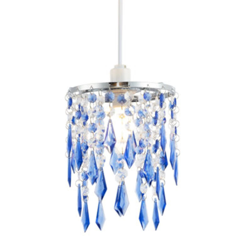 Image of Happy Homewares Modern Waterfall Design Pendant Shade With Clear/blue Acrylic Drops And Beads