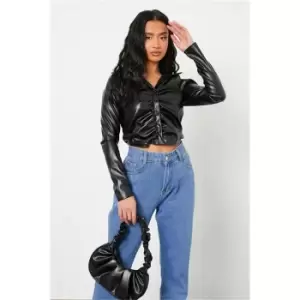 Image of I Saw It First Black Petite Faux Leather Skinny Trousers - Black