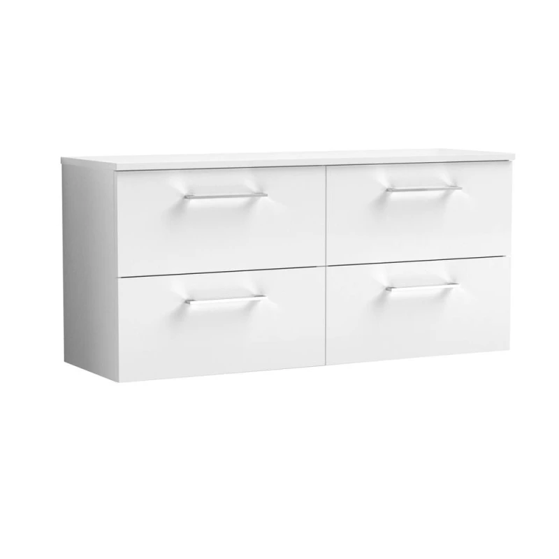 Image of Balterley Level 1200mm Wall Hung 4 Drawer Vanity Unit with Worktop - Gloss White White Unisex