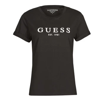 Image of Guess ES SS GUESS 1981 ROLL CUFF TEE womens T shirt in Black - Sizes S,M,L,XL,XS