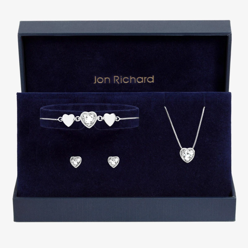 Image of Jon Richard Silver Crystal Heart Trio Set - Gift Box Jewellery Sets One Size Silver 40033511000