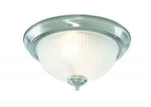 Image of Bathroom Flush 2 Light Ceiling Satin Silver IP44, E14