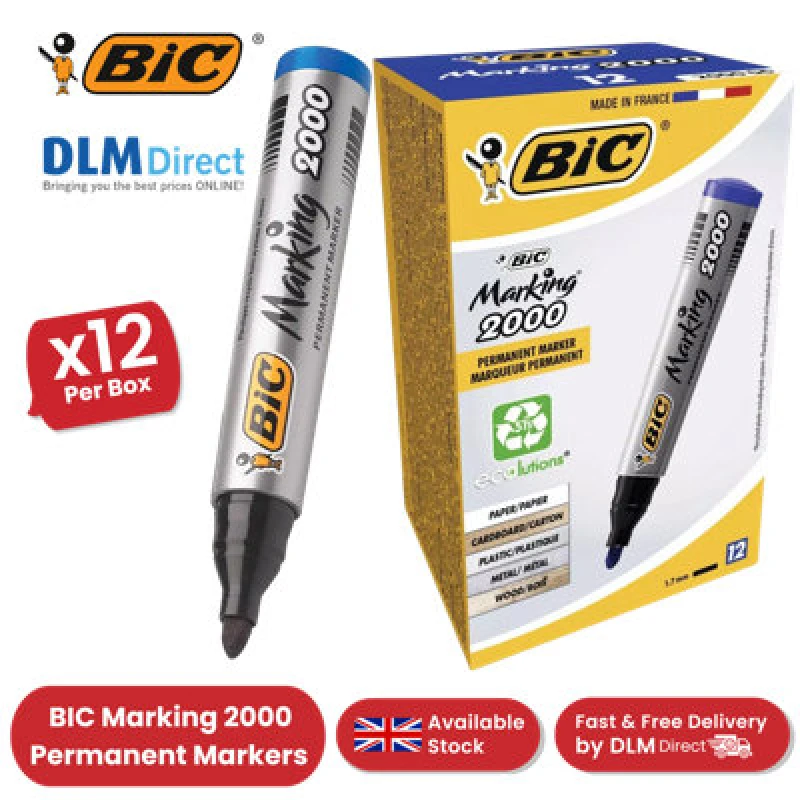 Image of Bic Bic 2000 Permanent Marker Bullet Tip Blue (Pack of 12) 8209143 8209143