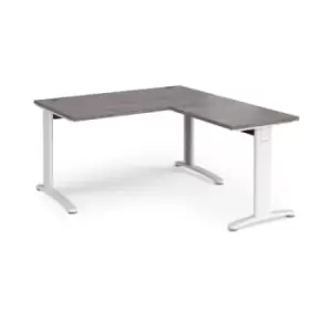Image of TR10 desk 1400mm x 800mm with 800mm return desk - white frame and grey oak top