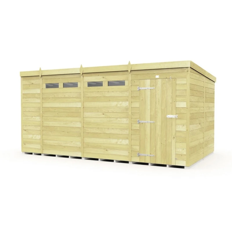 Image of Buttercup Farm 14 x 8 Feet Pent Security Shed - Single Door - L231 x W417 x H201cm in Brown Brown Unisex