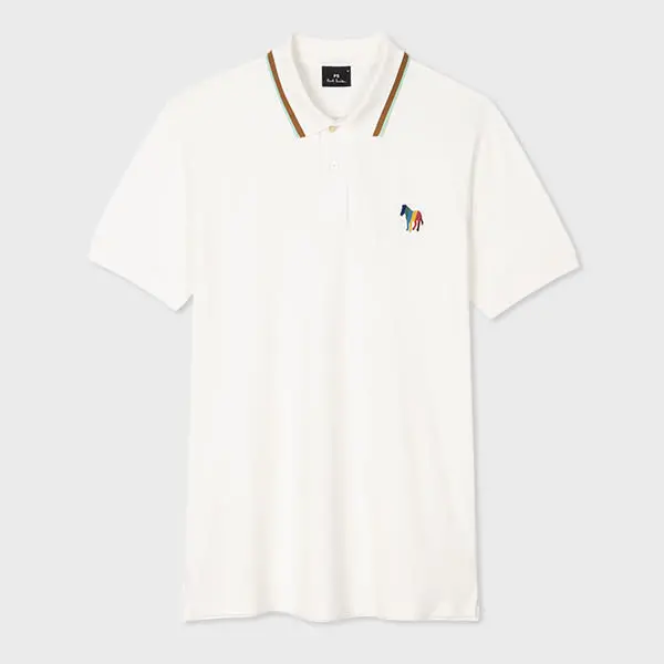 Image of Paul Smith Ecru Stretch-Cotton 'Broad Stripe Zebra' Polo Shirt