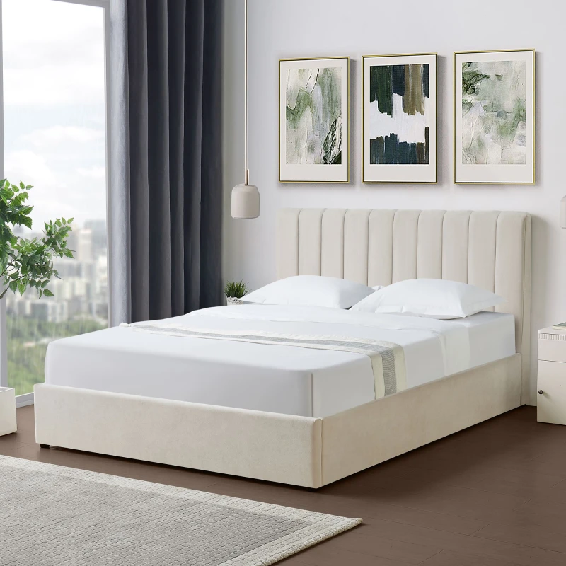 Image of Evelynne Fabric 150Cm Kingsize Ottoman Bed Frame With Storage - Beige