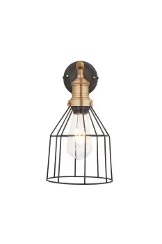 Image of Brooklyn Wire Cage Wall Light, 6 Inch, Pewter, Cone, Brass Holder