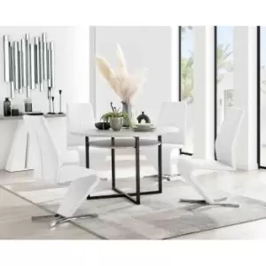 Image of Furniture Box Adley Grey Concrete Effect Storage Dining Table and 4 White Willow Chairs