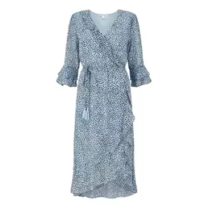 Image of Yumi Blue Heart Spot Frill Wrap Dress - Blue