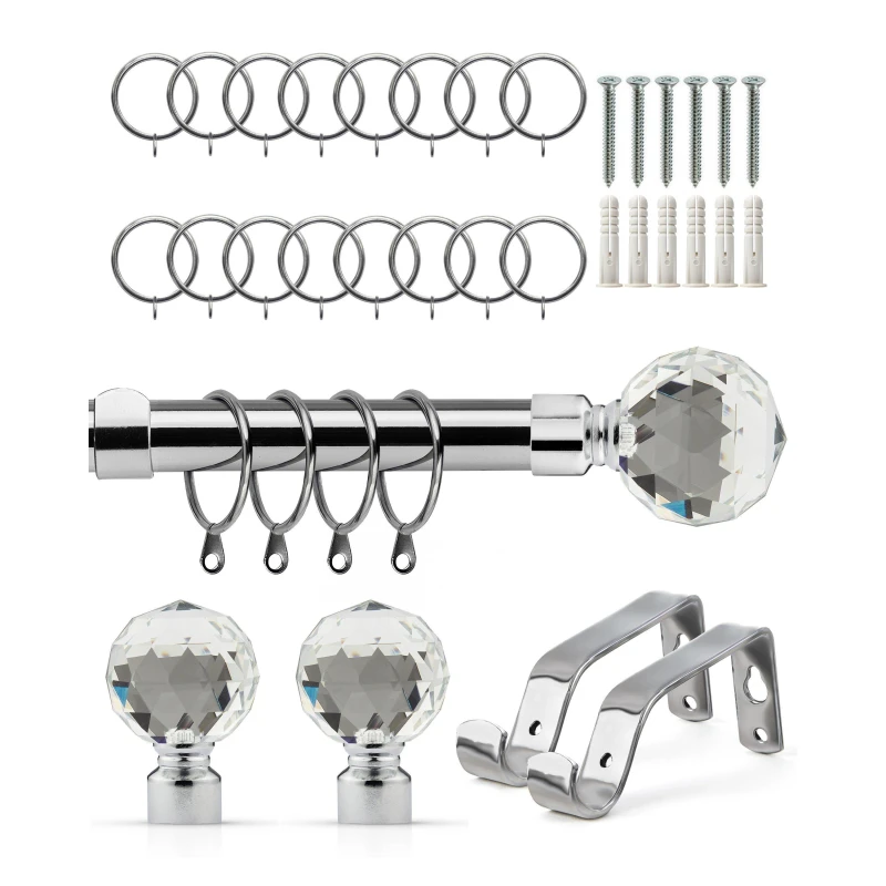 Image of Emma Barclay Curtain Pole with Rings Extendable Crystal Chrome unisex 160-300cm