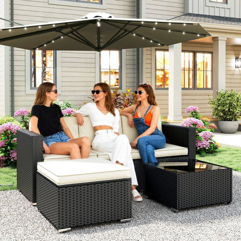 Image of OUTSUNNY Garden Furniture Set w/ Padded Cushions Corner Sofa Set, Black Unisex