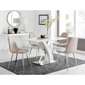 Image of Furniturebox UK - Furniturebox Atlanta White High Gloss And Chrome Metal Rectangle Modern Dining Table And 4 Cappuccino Grey Corona Faux Leather