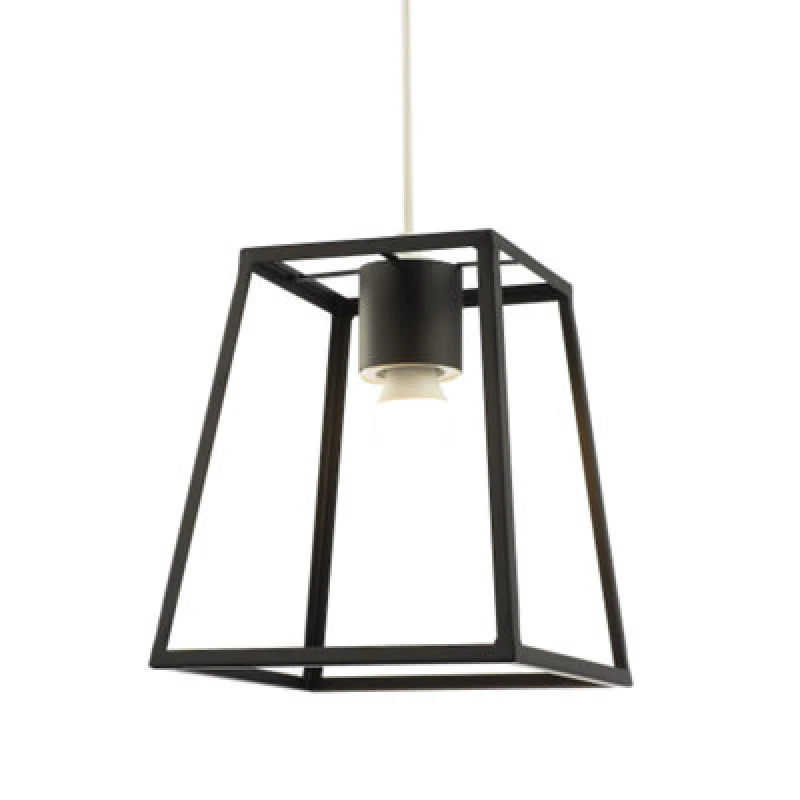 Image of Happy Homewares Industrial Lantern Pendant Light Shade In Matte Black With Square Top And Bottom