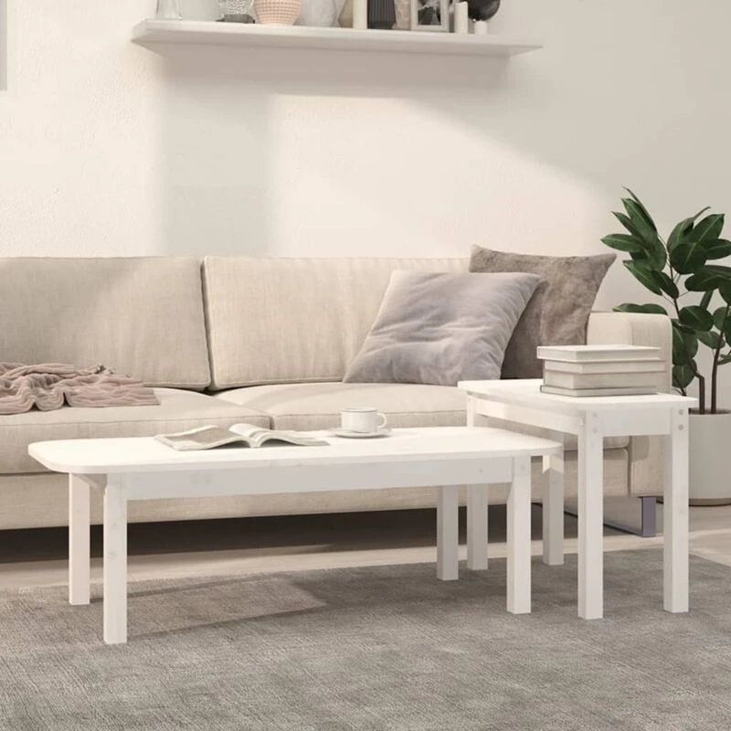 Image of Vidaxl 2 Piece Coffee Table Set White Solid Wood Pine, White 822363