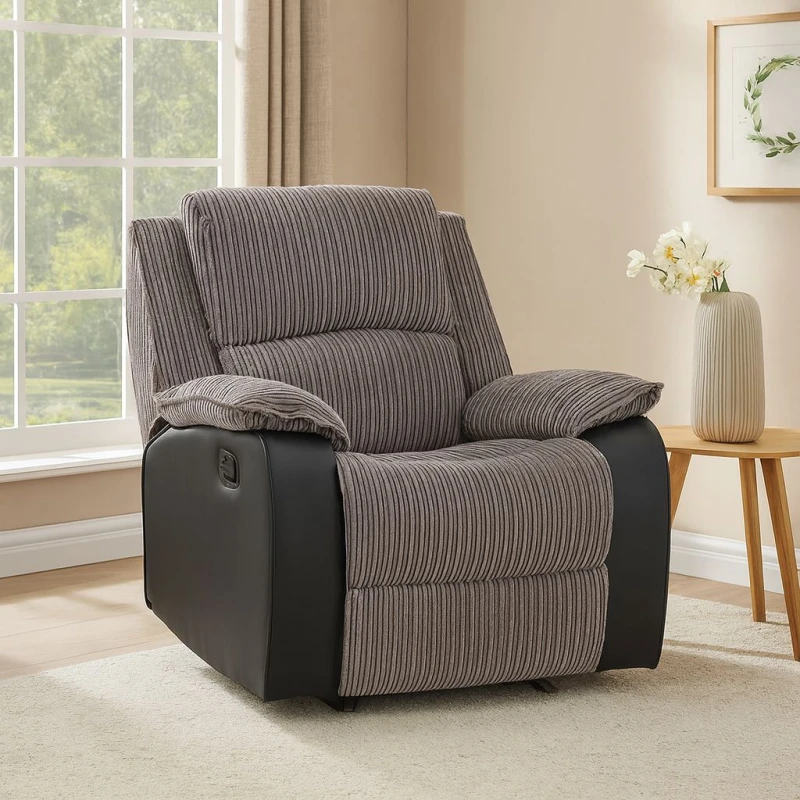 Image of LUXURY LIFE Postana Manual Fabric Recliner Armchair in Jumbo Cord in Grey Grey Unisex