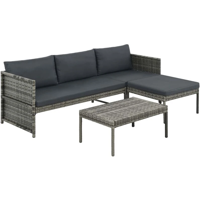 Image of VIDAXL 3 Piece Garden Lounge Set with Cushions Poly Rattan Grey Vidaxl 8720286149973