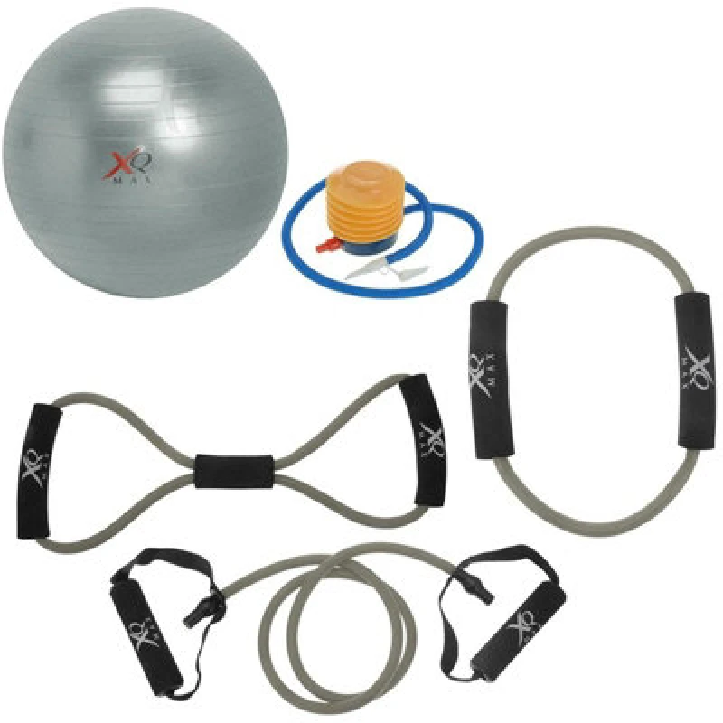 Image of Gr8 Home Home Gym 5 Piece Toning Kit Exercise Ball Resistance Bands Tubes Set Grey unisex