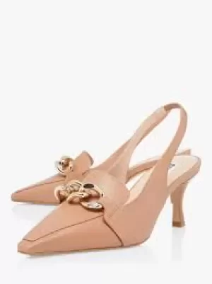 Image of Dune Tan Leather 'California' Mid Stiletto Heel Slingbacks - 3