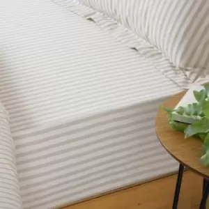 Image of The Linen Yard Hebden Natural Stripe 100% Cotton Fitted Sheet Cream