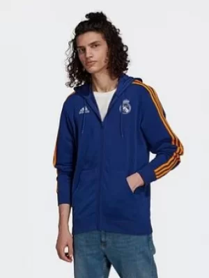 Image of adidas Real Madrid 3-stripes Full-zip Hoodie, Blue/White/Orange, Size 2XL, Men