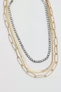 Image of Two Tone Crystal And Chain Layered Necklace - Pack of 3