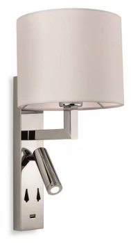 Image of 1 Light Indoor Wall Light Light, USB Port Chrome, Cream Shade, E27