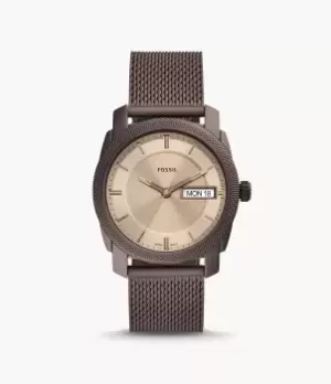 Image of Fossil Men Machine Three-Hand Day-Date Brown Stainless Steel Mesh Watch
